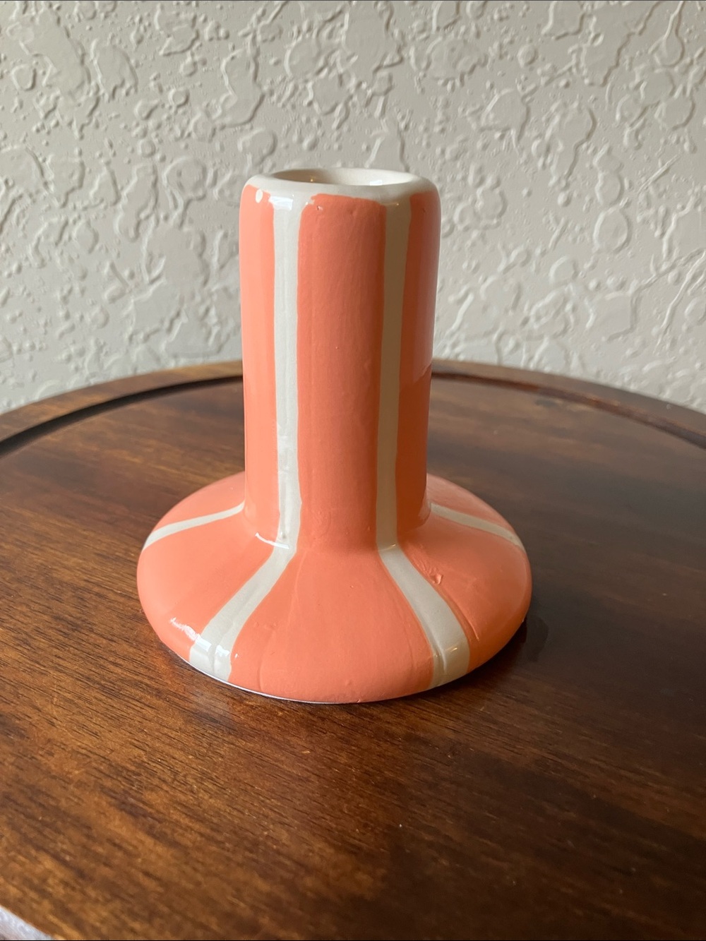 Ceramic Coral and White Striped Decorative Vase - Unbranded